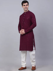 Men Purple Chikankari Embroidered and Sequence Kurta with Churidar ( JOKP 678 Purple ) [FF] [L-1-4]