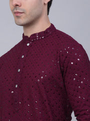 Men Purple Chikankari Embroidered and Sequence Kurta with Churidar ( JOKP 678 Purple ) [FF] [L-1-4]