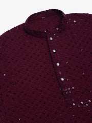 Men Purple Chikankari Embroidered and Sequence Kurta with Churidar ( JOKP 678 Purple ) [FF] [L-1-4]