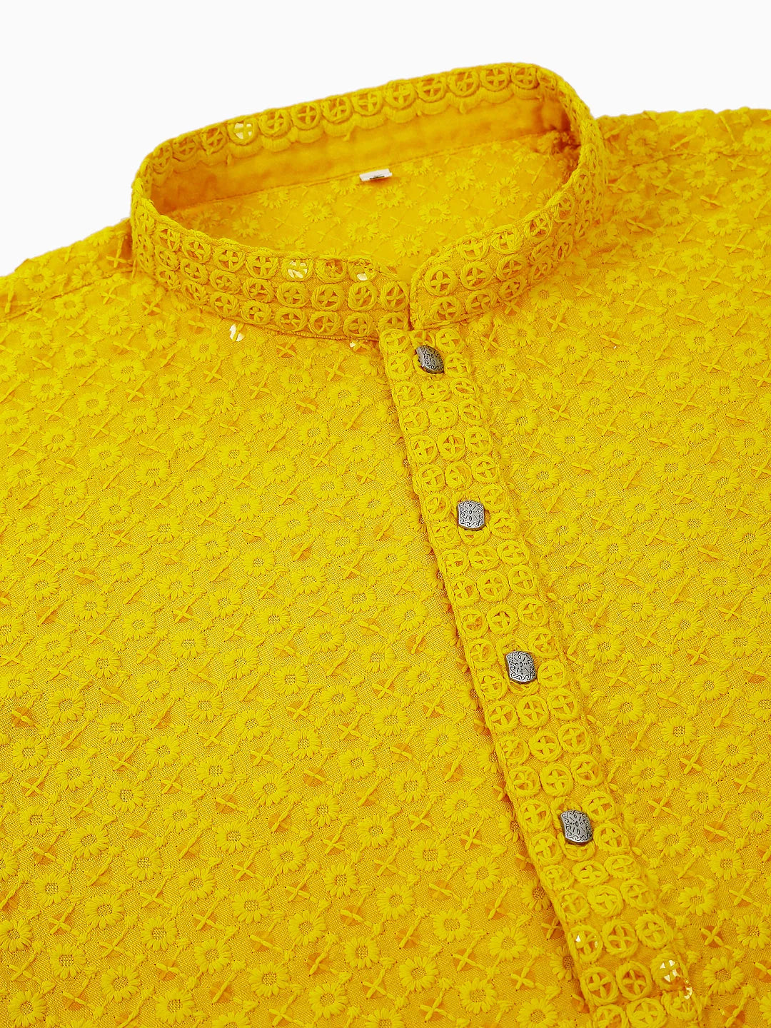 Amazing Yellow Chikankari Mens Kurta Pajama Set - Embroidered Kurta