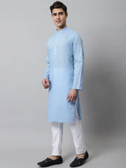 Men's Light blue Cotton Striped Kurta Payjama Sets ( JOKP 679Light-Blue )-JOKP-679