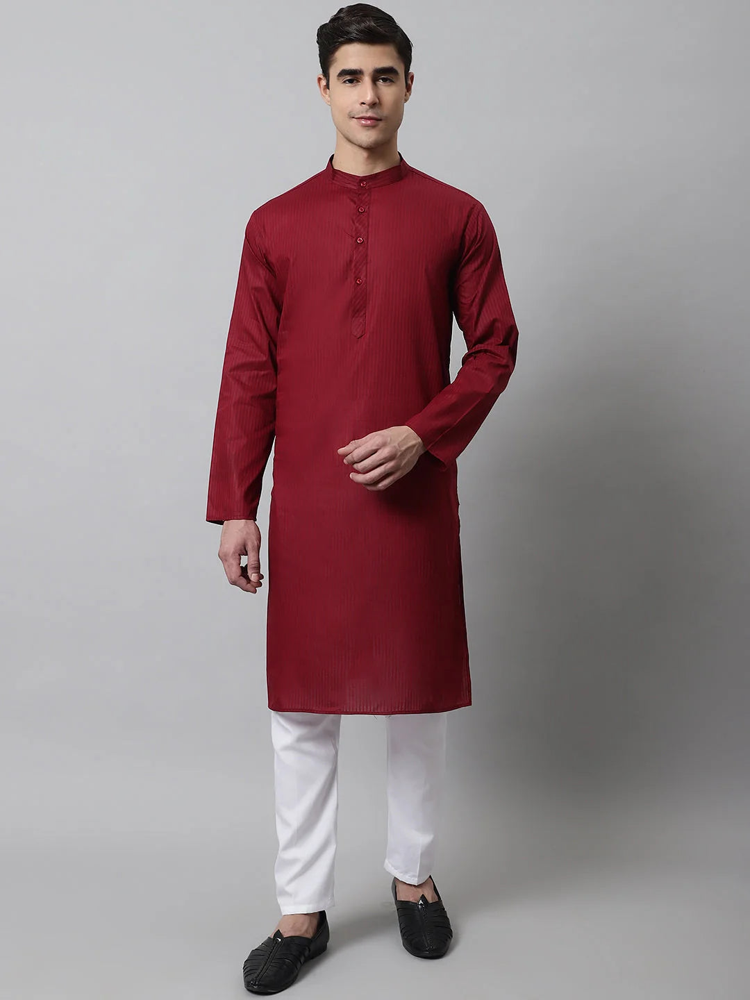 Men's Maroon Cotton Striped Kurta Payjama Sets ( JOKP 679Maroon )-JOKP-679