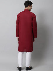 Men's Maroon Cotton Striped Kurta Payjama Sets ( JOKP 679Maroon )-JOKP-679