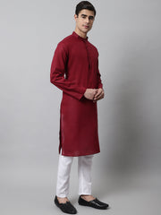 Men's Maroon Cotton Striped Kurta Payjama Sets ( JOKP 679Maroon )-JOKP-679