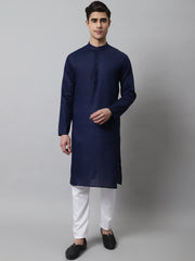 Men's Navy Blue Cotton Striped Kurta Payjama Sets ( JOKP 679Navy )-JOKP-679