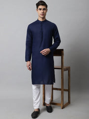 Men's Navy Blue Cotton Striped Kurta Payjama Sets ( JOKP 679Navy )-JOKP-679