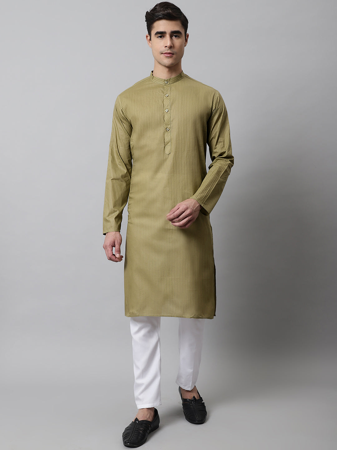 Olive Green Cotton Mens Kurta Pajama Set | Stylish Pathani