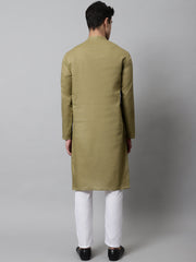 Men's Olive Green Cotton Striped Kurta Payjama Sets ( JOKP 679Olive )-JOKP-679