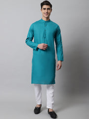 Men's Teal Blue Cotton Striped Kurta Payjama Sets ( JOKP 679Teal )-JOKP-679