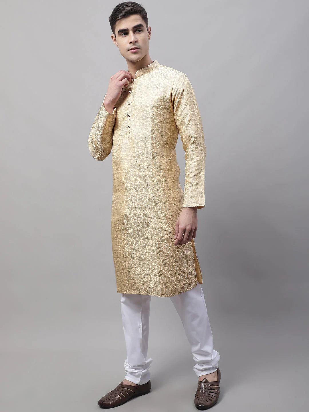 Beige Woven Design Mens Kurta Pajama Set | Ethnic Wear