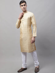 Men Ethnic Beige Woven Design Kurta with Pyjamas-JOKP-681