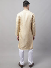 Men Ethnic Beige Woven Design Kurta with Pyjamas-JOKP-681