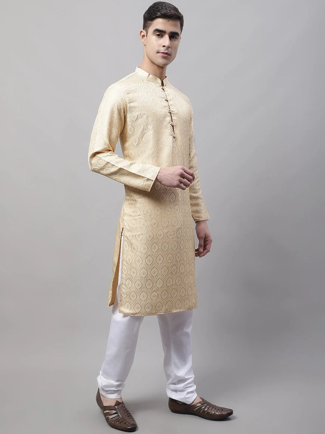 Beige Woven Design Mens Kurta Pajama Set | Ethnic Wear