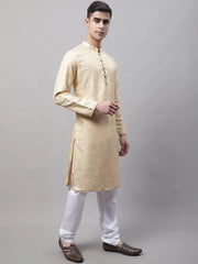 Men Ethnic Beige Woven Design Kurta with Pyjamas-JOKP-681