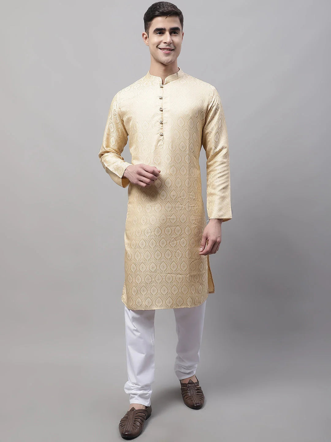 Beige Woven Design Mens Kurta Pajama Set | Ethnic Wear