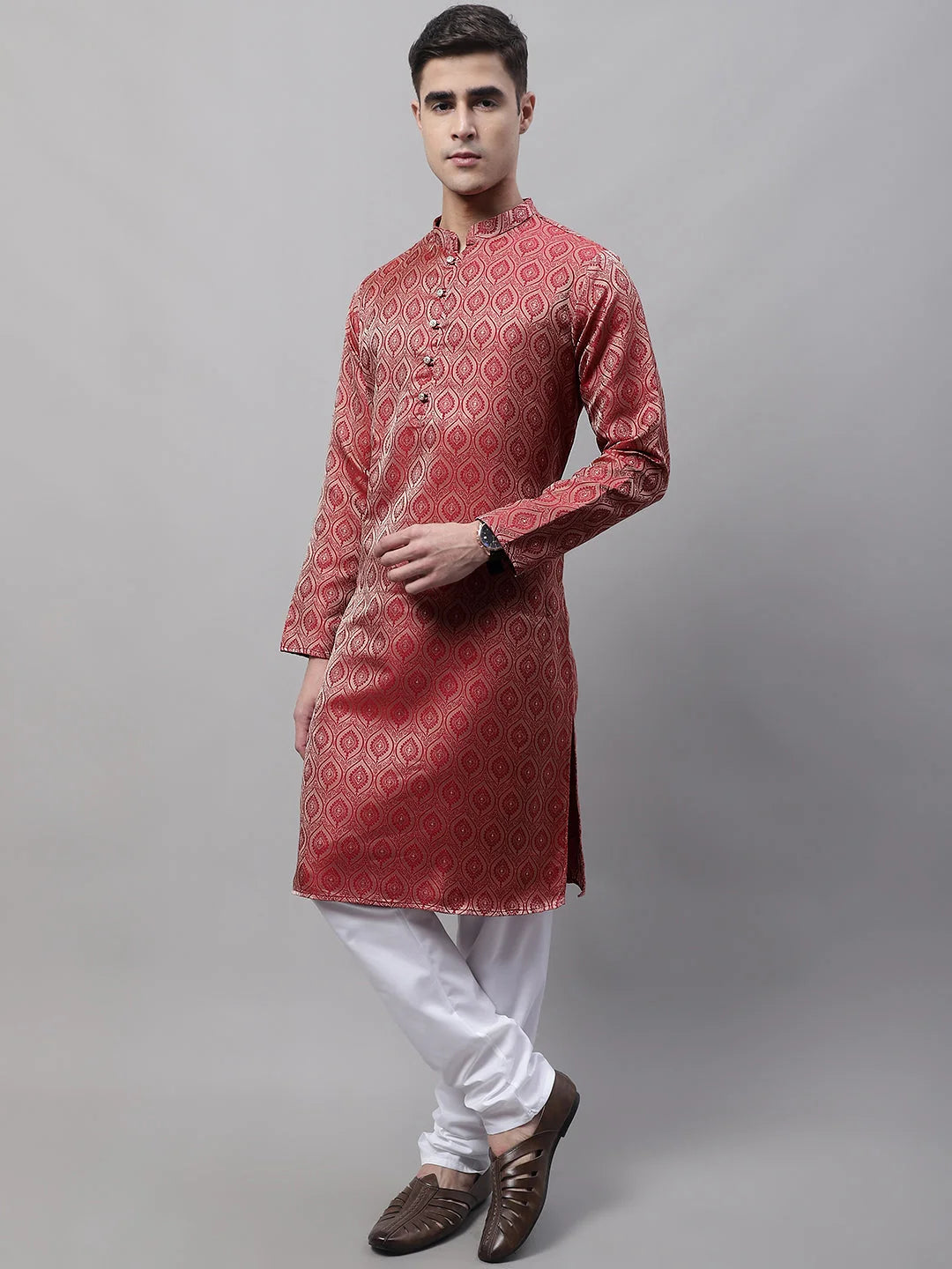 Maroon Mens Kurta Pajama Set | Woven Design, Ethnic Attire