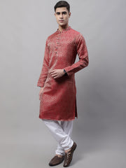 Men Ethnic Maroon Woven Design Kurta with Pyjamas-JOKP-681