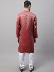 Men Ethnic Maroon Woven Design Kurta with Pyjamas-JOKP-681