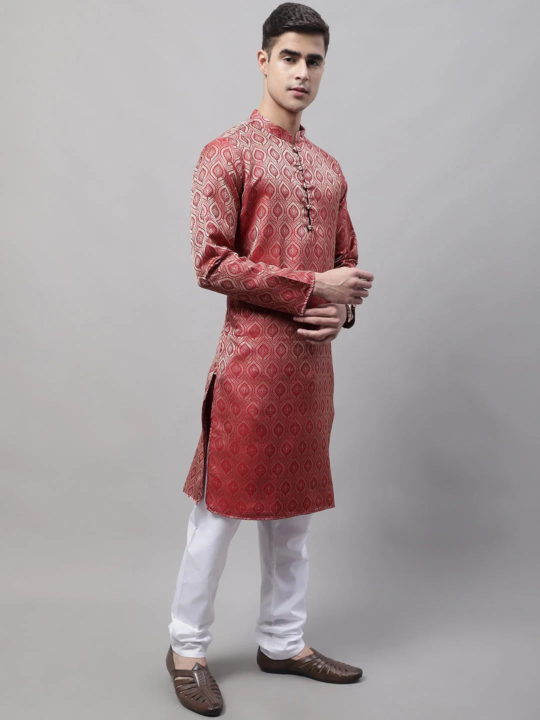 Maroon Mens Kurta Pajama Set | Woven Design, Ethnic Attire