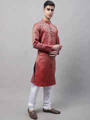 Men Ethnic Maroon Woven Design Kurta with Pyjamas-JOKP-681
