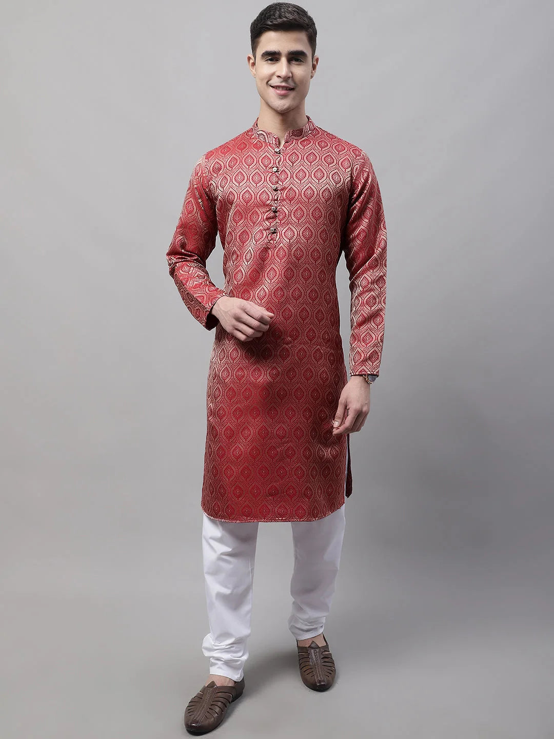 Maroon Mens Kurta Pajama Set | Woven Design, Ethnic Attire