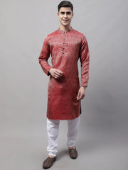 Men Ethnic Maroon Woven Design Kurta with Pyjamas-JOKP-681