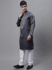 Men Ethnic Navy Blue Woven Design Kurta with Pyjamas
