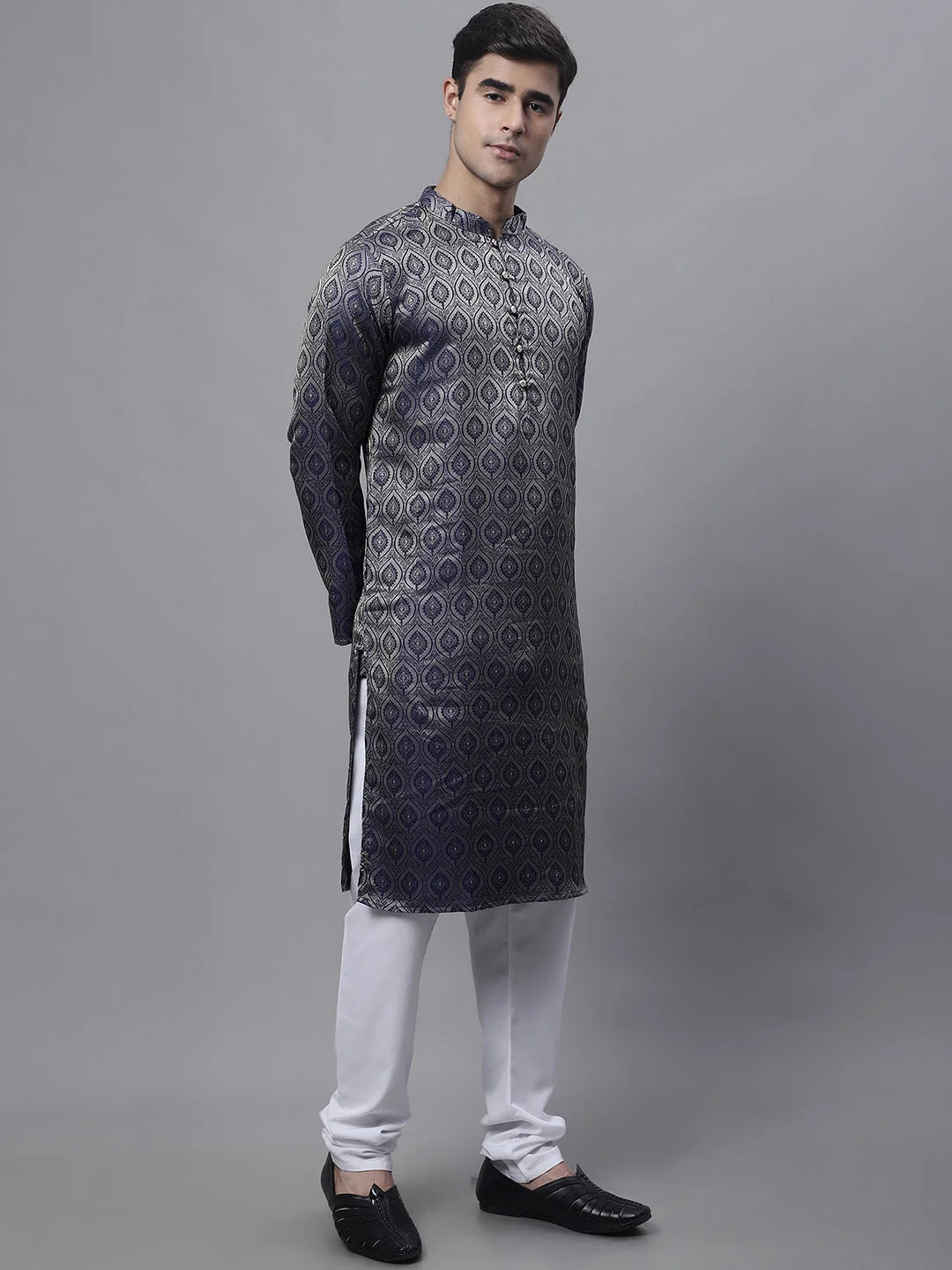 Shop Navy Blue Woven Design Mens Kurta Pajama Set | Ethnic Wear