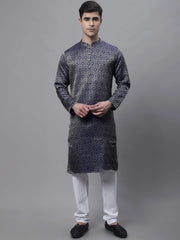 Men Ethnic Navy Blue Woven Design Kurta with Pyjamas