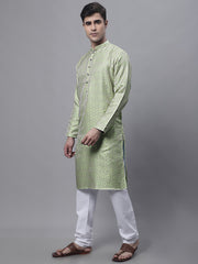 Men Ethnic Pista Green Woven Design Kurta with Pyjamas ( JOKP 681 Pista ) [FF] [I-1-4]