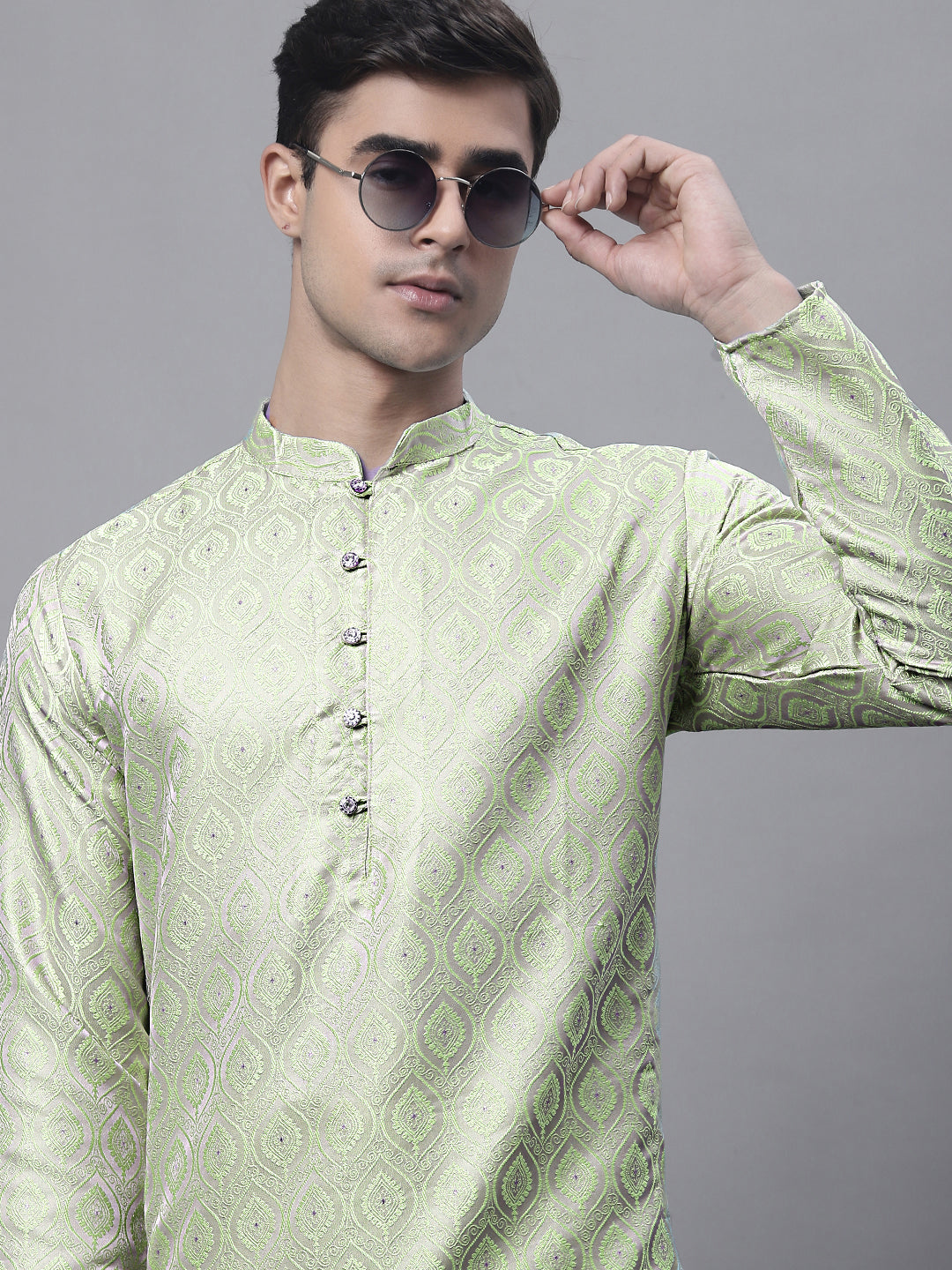 DesiQlo Men Woven Design Kurta Pyjama Set - Green - JOKP_681Pista_S
