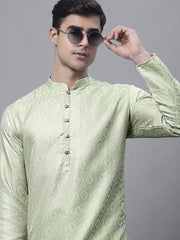 Men Ethnic Pista Green Woven Design Kurta with Pyjamas ( JOKP 681 Pista ) [FF] [I-1-4]