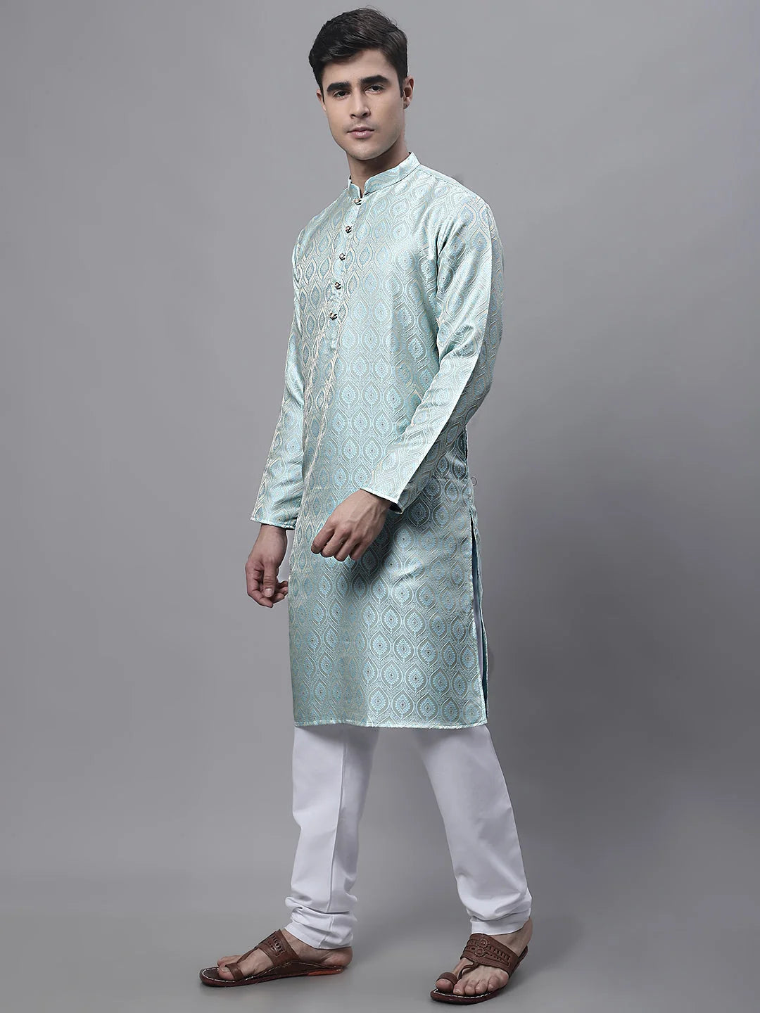 Sky Blue Woven Design Mens Kurta Pajama Set | Ethnic Wear