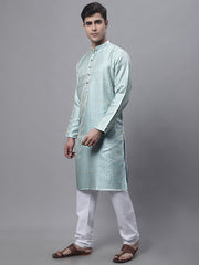 Men Ethnic Sky Blue Woven Design Kurta with Pyjamas