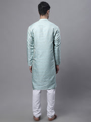 Men Ethnic Sky Blue Woven Design Kurta with Pyjamas