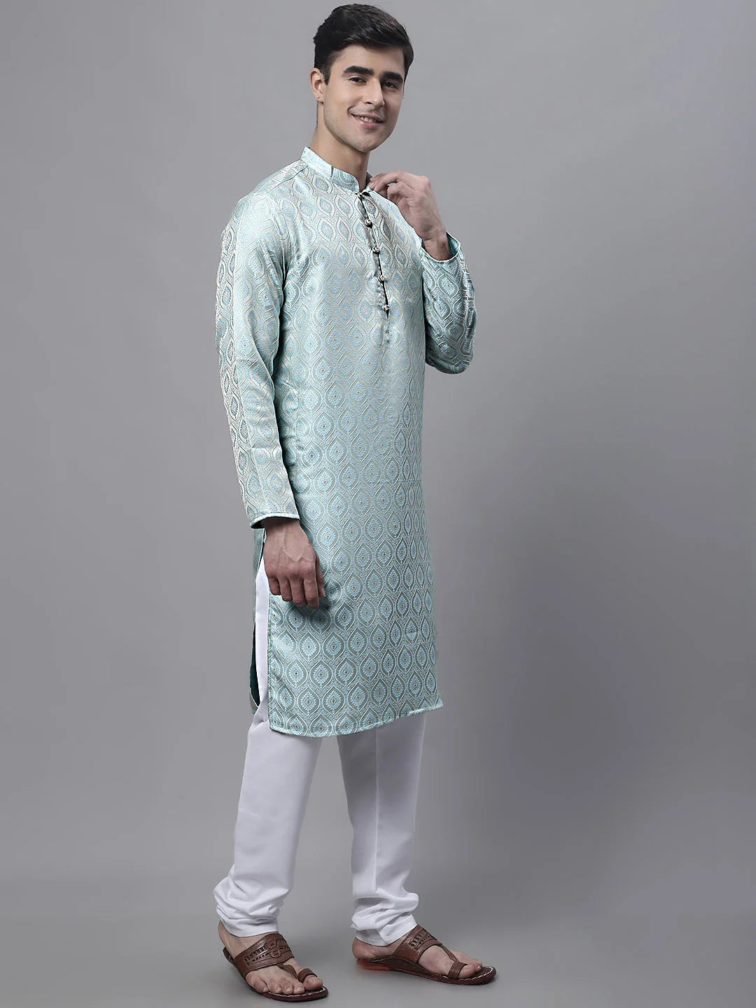 Sky Blue Woven Design Mens Kurta Pajama Set | Ethnic Wear