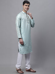 Men Ethnic Sky Blue Woven Design Kurta with Pyjamas