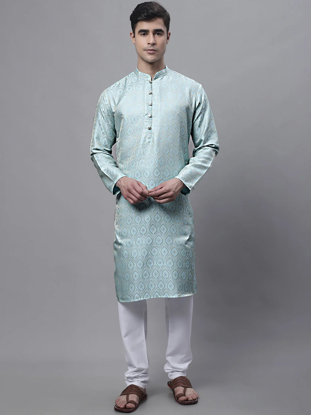 Sky Blue Woven Design Mens Kurta Pajama Set | Ethnic Wear