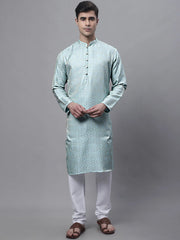 Men Ethnic Sky Blue Woven Design Kurta with Pyjamas