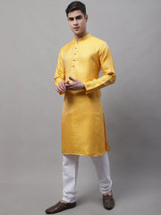 Men Ethnic Yellow Woven Design Kurta with Pyjamas-JOKP-681