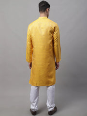 Men Ethnic Yellow Woven Design Kurta with Pyjamas-JOKP-681