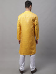 Men Ethnic Yellow Woven Design Kurta with Pyjamas-JOKP-681