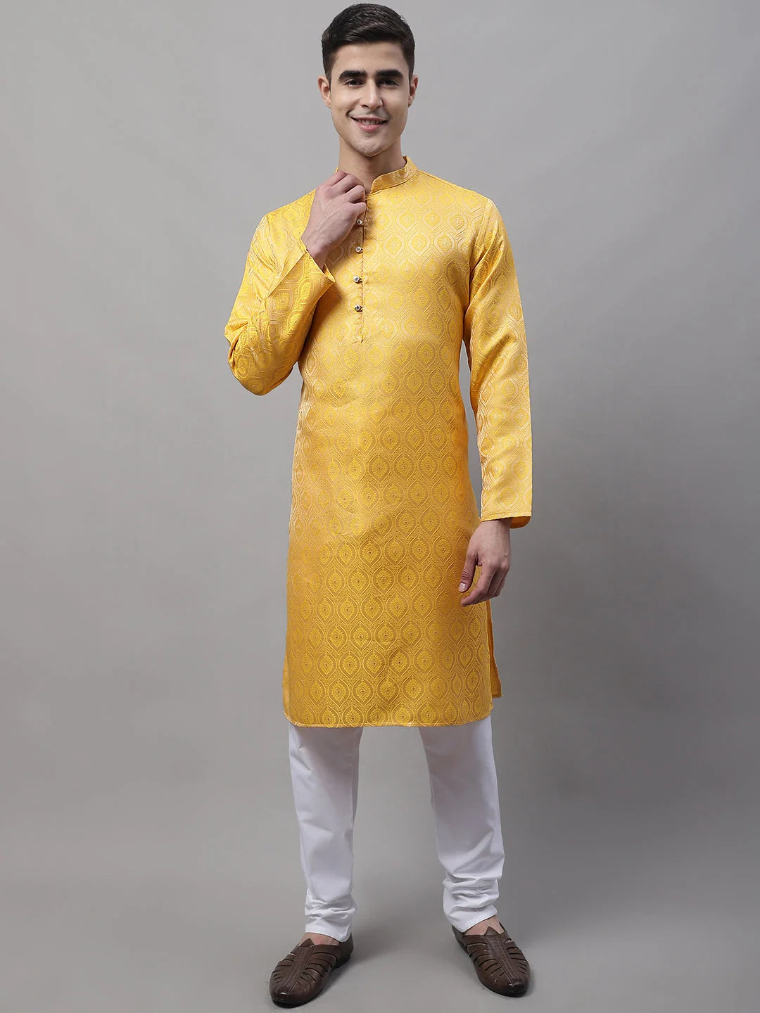 Yellow Woven Design Mens Kurta Pajama Set | Ethnic Fashion