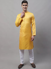 Men Ethnic Yellow Woven Design Kurta with Pyjamas-JOKP-681