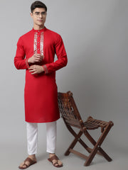 Men Black Embroidered Kurta with Pyjama ( JOKP 682Red )-JOKP-682