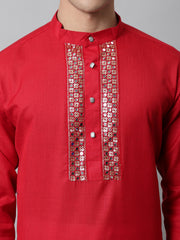 Men Black Embroidered Kurta with Pyjama ( JOKP 682Red )-JOKP-682