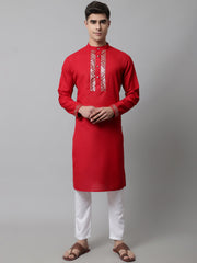 Men Black Embroidered Kurta with Pyjama ( JOKP 682Red )-JOKP-682