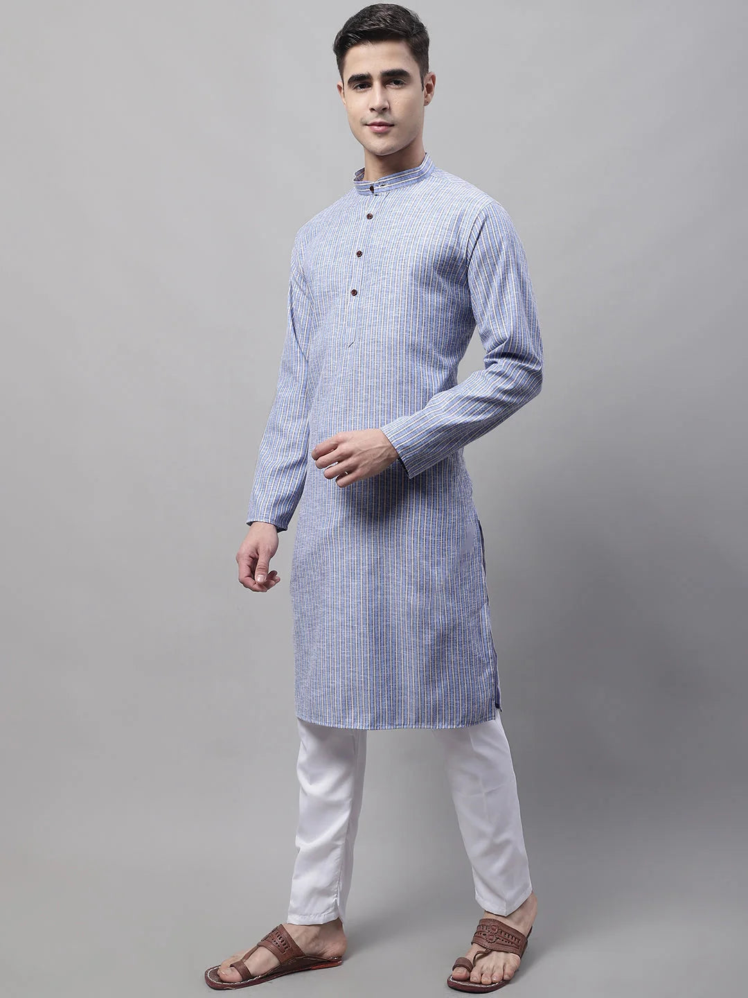 Blue & White Striped Mens Kurta Pajama Set | Ethnic Style
