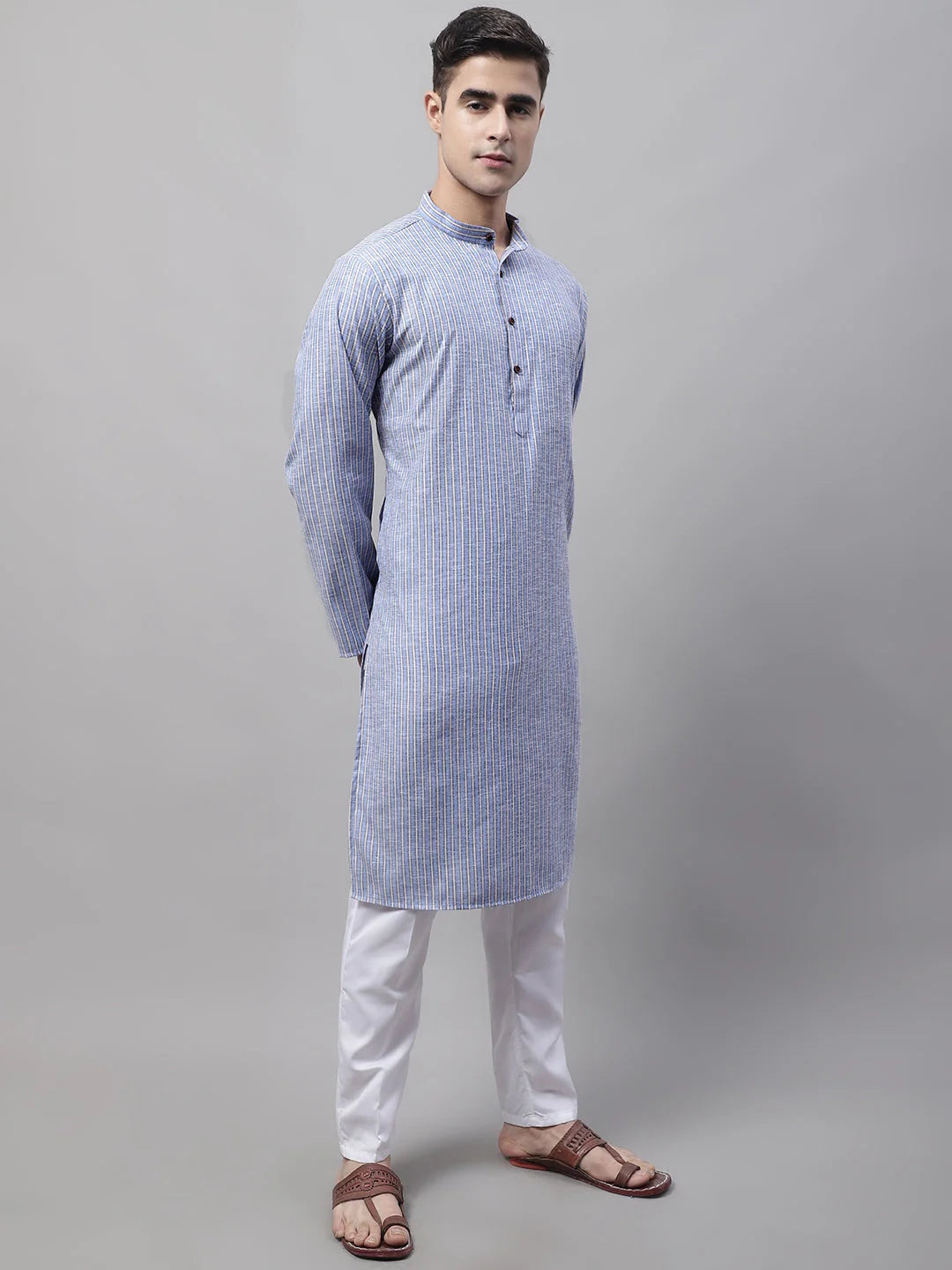 Blue & White Striped Mens Kurta Pajama Set | Ethnic Style