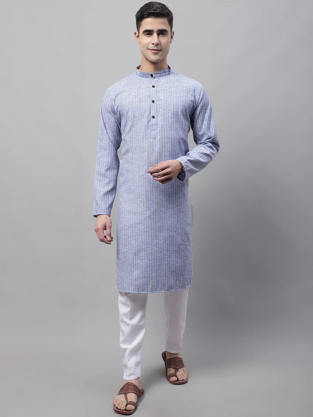 Blue & White Striped Mens Kurta Pajama Set | Ethnic Style